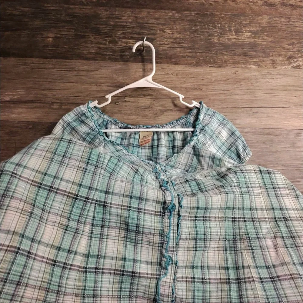 Faded Glory Blue and Green Plaid Blouse - Picture 6 of 9